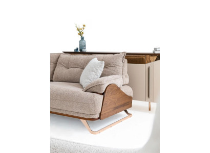 Sofà a tre posti Poltrona Divano Divano imbottito Sofa in tessuto Beige 3 pz