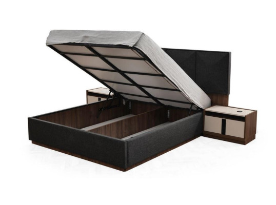 Camera da letto con letto matrimoniale, comodini, armadio grigio - 4 pezzi