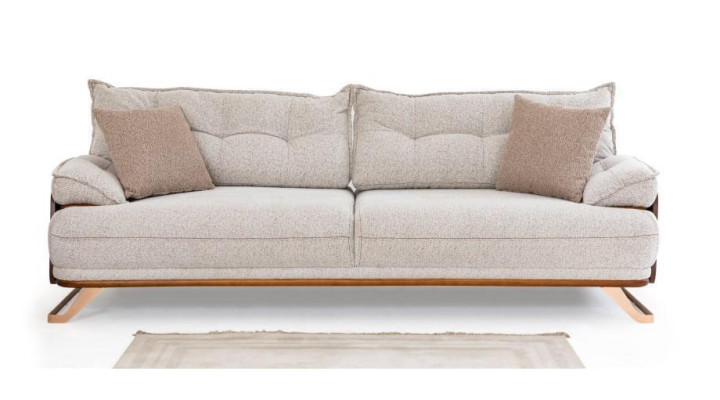 Sofà a tre posti Poltrona Divano Divano imbottito Sofa in tessuto Beige 3 pz
