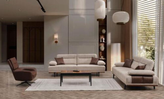 Divano in tessuto completo 3 posti poltrona beige divano 3 pezzi set imbottito