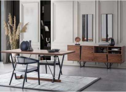 Gruppo da pranzo Tavolo da pranzo Set 2 pezzi Credenza Tavolo da pranzo Marrone Legno
