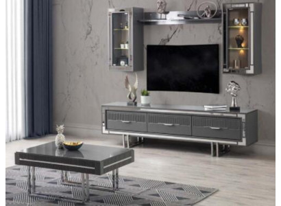 Set di mobili TV con supporto per TV, armadi, tavolino da caffè, tavolino RTV, 3 pezzi grigio