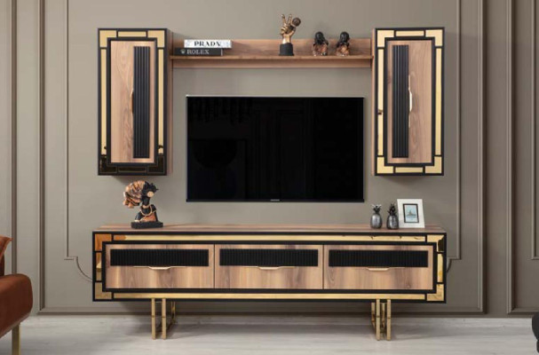 Garnitura parete attrezzata porta TV mobile basso marrone salotto