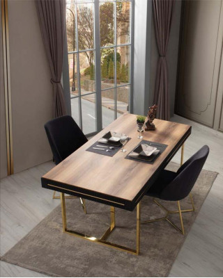 Mobili da sala da pranzo Tavolo da pranzo Marrone Set da 2 credenze Tavolo da pranzo in legno Tavolo  Mobili da sala da pranzo Tavolo da pranzo Marrone Set di 2 credenze Tavolo da pranzo in legno Tavolo