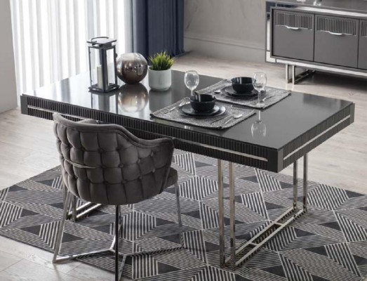 Tavolo da pranzo moderno in legno grigio per sala da pranzo.