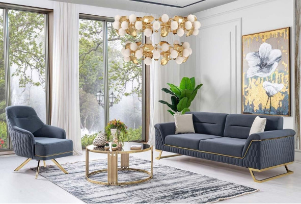 Soggiorno blu Set di divani angolari di design Divano di lusso Sedia moderna