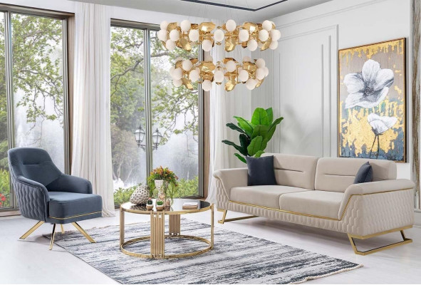 Soggiorno divano a 3 posti poltrona design lussuoso rivestimento in tessuto