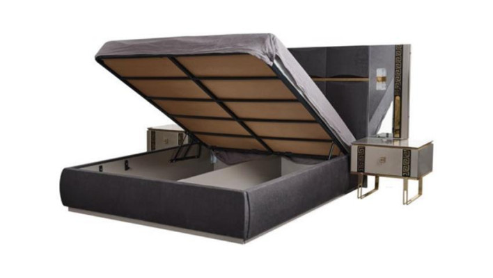 Letto matrimoniale Set completo di mobili per la camera da letto Letto Comodini Grigio 3 pezzi