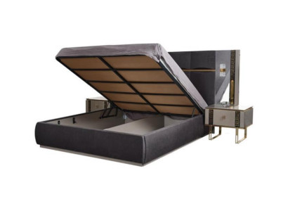 Letto matrimoniale Set completo di mobili per la camera da letto Letto Comodini Grigio 3 pezzi