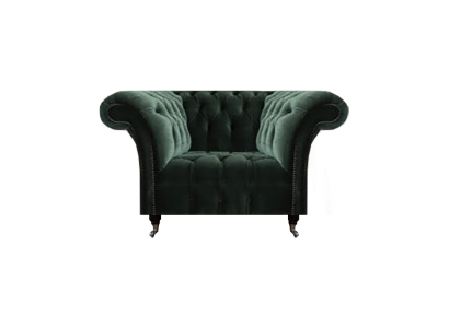 Sedia imbottita di lusso per soggiorno in tessuto nero Chesterfield.