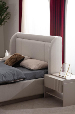 Designer Set camera da letto beige con letto 2 comodini armadio 5 pezzi