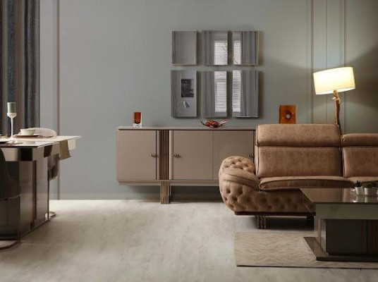 Set da pranzo elegante composto da tavolo da pranzo + 4 sedie + credenza + madia 7 pezzi