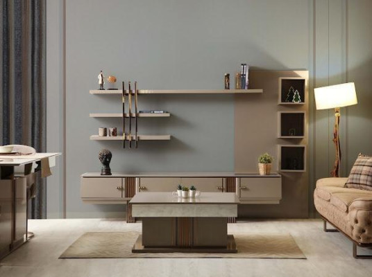 Set da pranzo moderno composto da tavolo da pranzo + 4 sedie + credenza 6 pezzi.