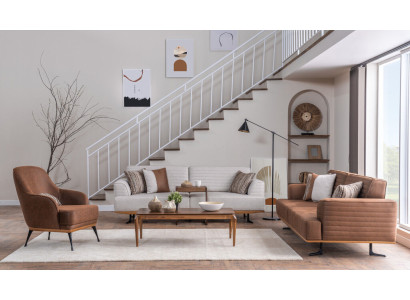 Set da salotto per soggiorno 4 pezzi in stile moderno Nuovo in materiale tessile