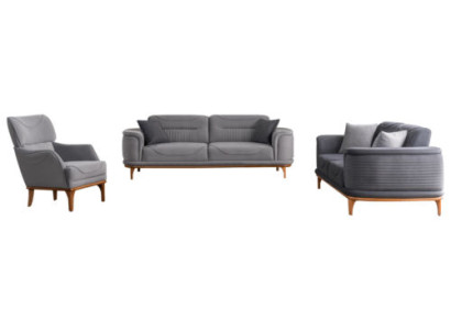 Set di imbottiti di lusso in grigio: Due divani a tre posti e poltrona Nuovo