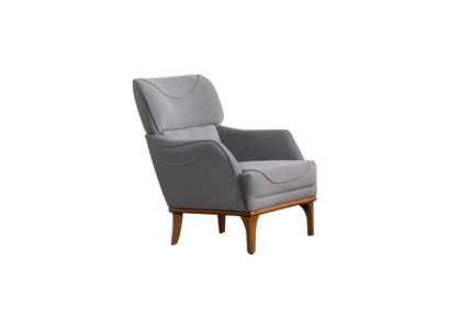 Comoda poltrona grigia in tessuto di lusso per il soggiorno. Nuova.