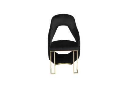 Elegante sedia da pranzo nera con schienale, lussuosa, moderna e innovativa.