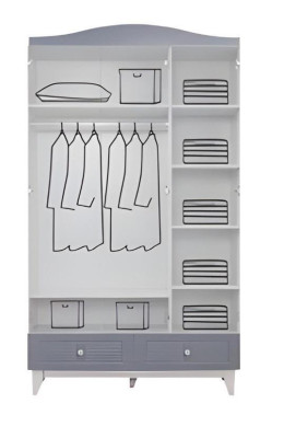 Camera da letto per bambini moderna 2 pezzi - stanza completa multicolore armadio cassettiera