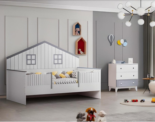 Camera da bambino moderna 2 pezzi Arredamento stanza completa Multicolore Letto cassettiera