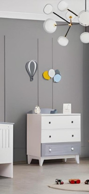 Camera da bambino moderna 2 pezzi Arredamento stanza completa Multicolore Letto cassettiera