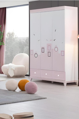 Set camera da letto per bambini Multicolore Completo Armadio Cassettiera Chiaro 2 pezzi Nuovo