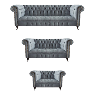 Set di lusso 3 pezzi divano set soggiorno Chesterfield grigio arredamento nuovo