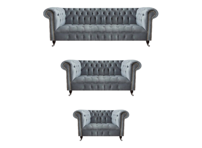 Set di lusso 3 pezzi divano set soggiorno Chesterfield grigio arredamento nuovo