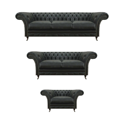 Chesterfield Nero Arredamento Soggiorno 3 pezzi Moderno Imbottito