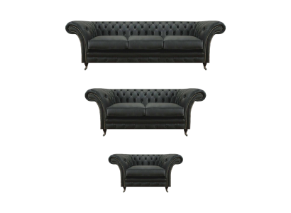 Chesterfield Nero Arredamento Soggiorno 3 pezzi Moderno Imbottito