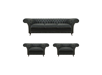 Set da soggiorno di lusso nero 3 pezzi Chesterfield 2 poltrone 3 posti divano