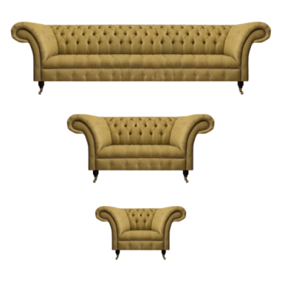Divano componibile completo 3 pezzi soggiorno stile Chesterfield in tessuto con poltrona