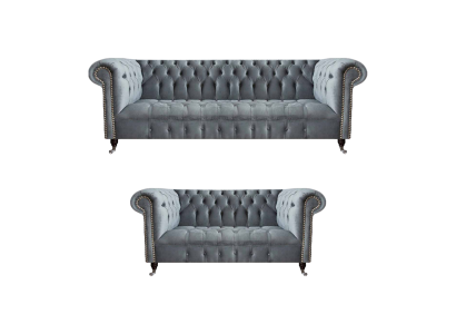 Salotto lusso grigio poltrona Chesterfield nuova divano a tre posti.