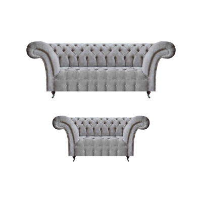 Set di divani di lusso con divano a tre posti e divano a due posti grigio - divani Chesterfield