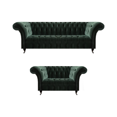Divani di lusso tre posti con divano due posti, set di divani Chesterfield.