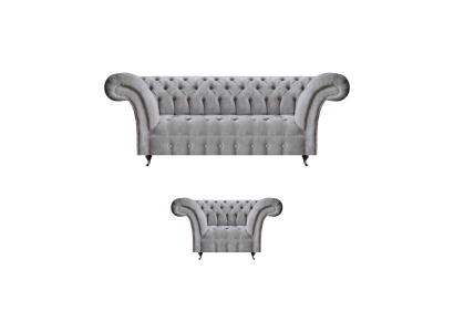 Divano Chesterfield completo, poltrona di lusso, divano a tre posti.