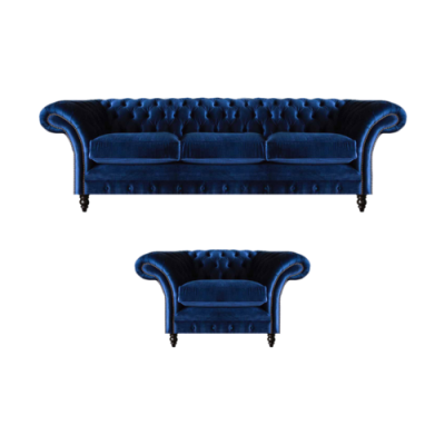 Tessuto design divano poltrona imbottita blu tre posti divano poltrona Chesterfield