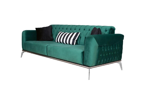 Moderno set di soggiorno con 2 divani Chesterfield morbidi + poltrona nera moderna
