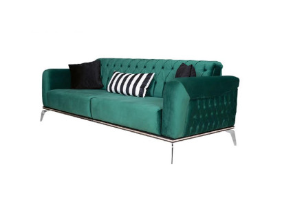 Moderno set di soggiorno con 2 divani Chesterfield morbidi + poltrona nera moderna