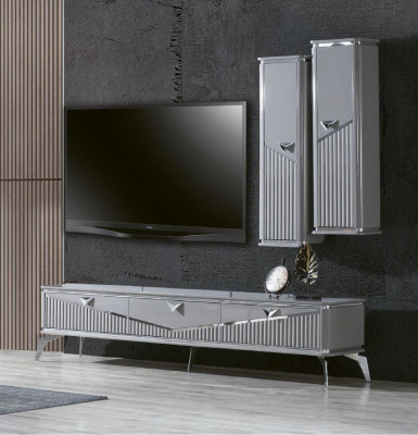 Grigio moderno set da pranzo 4x sedia specchio credenza scaffale 9 pezzi
