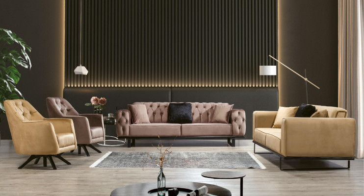 Set di divani Chesterfield composto da 3+3+1+1 posti, divano imbottito.
