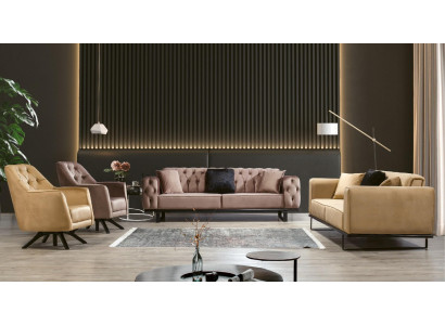 Set di divani Chesterfield composto da 3+3+1+1 posti, divano imbottito.