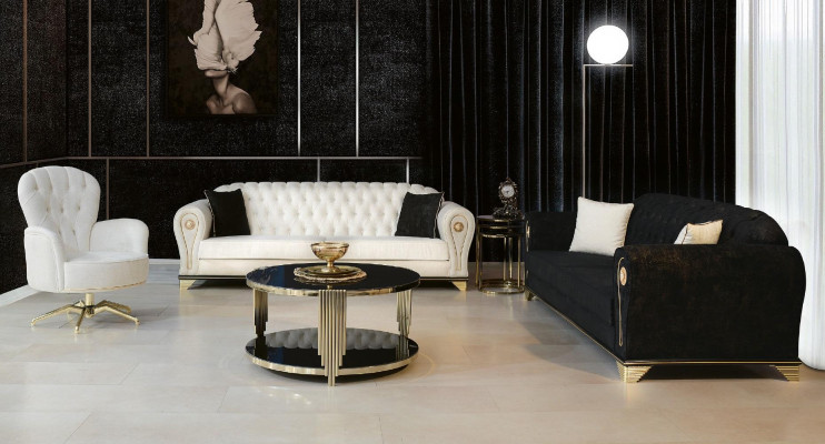 Divano design 3 posti bianco in stile Chesterfield, copertura in tessuto, tre posti.