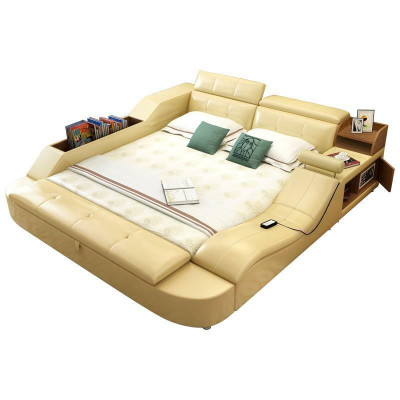 Letto multifunzionale di lusso in pelle design doppio letto a scaffale decorativo 180x200cm