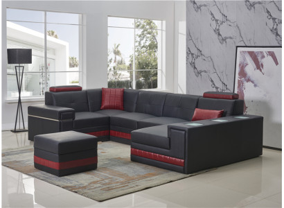 Divano ad angolo divano paesaggio abitativo a forma di U divano imbottito divano in pelle + pouf