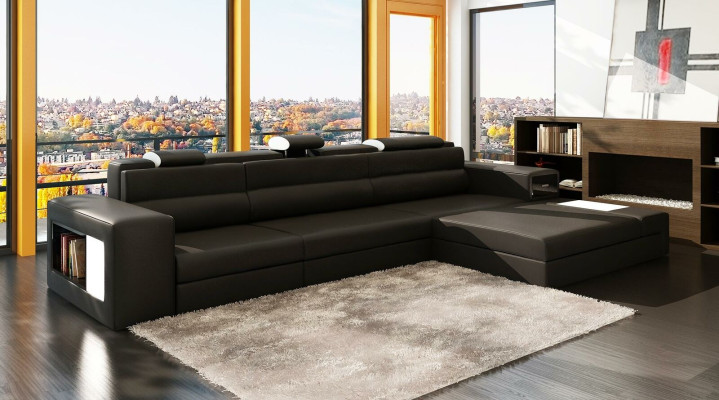 Divano ad angolo in pelle, divano a L, sofà, decorazioni, divano imbottito, seduta, angolo.