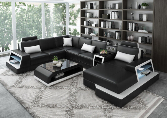 Divano ad angolo a forma di U Poltrona Poltrona Set Divano angolare in pelle Design.