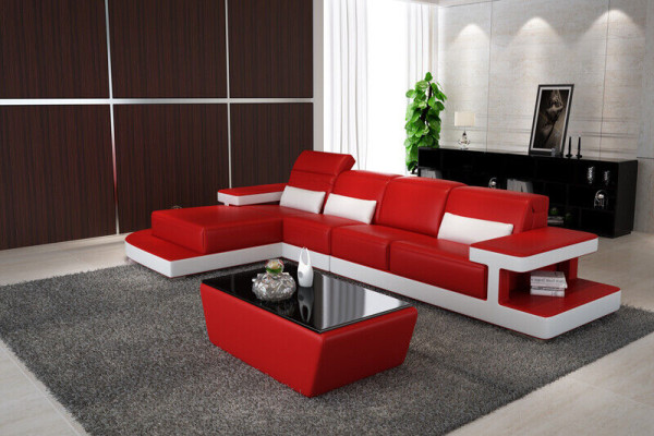 Pelle Divano moderno Salotto Decorazione Divano in pelle Set divani Divano a L-shape