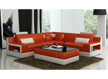 Set di mobili da designer: divano, sofà angolare con pouf, salotto imbottito.