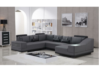 Divano ad angolo in pelle Big xxl a forma di U con decorazioni per il soggiorno.
