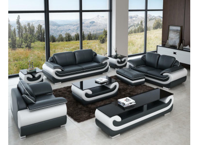 Divano in pelle Divano angolare Set da 3+1+1 posti Design Moderno Sofa